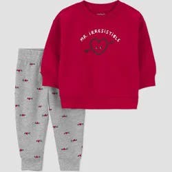 Carter's Just One You® Baby Boys' 2pc Valentine's Day Mr. Irresistible Fleece Sweatshirt and Jogger Pants Set - Red 12M