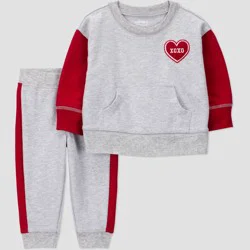 Carter's Just One You® Baby Boys' 2pc Valentine's Day XOXO Heart Colorblock Fleece Sweatshirt and Jogger Pants Set - Gray 3M