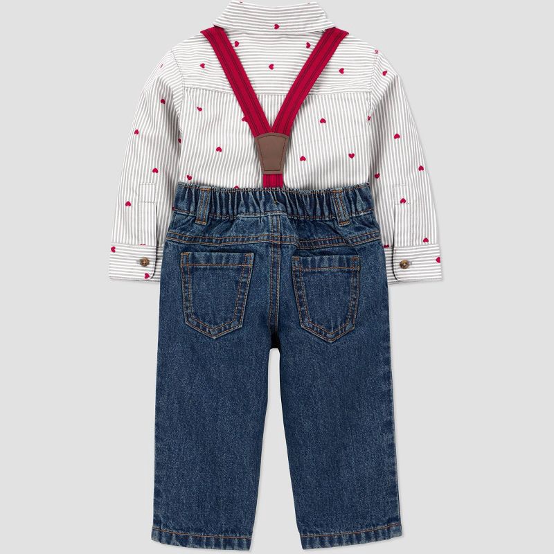 slide 4 of 5, Carter's Just One You® Baby Boys' 2pc Valentine's Day Striped Heart Button-Down Shirt and Denim Suspender Set - Blue/Gray 3M, 2 ct