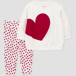 Carter's Just One You® Baby Girls' 2pc Valentine's Day Love U So Much Heart Fleece Sweatshirt and Leggings Set - Cream 18M