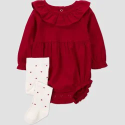 Carter's Just One You® Baby Girls' 2pc Valentine's Day Heart Ruffle Romper with Tights Set - Red 18M
