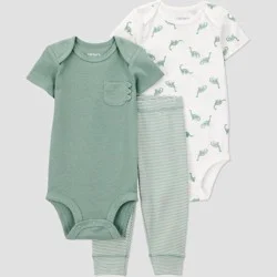 Carter's Just One You® Baby Boys' 3pc Dino Striped Bodysuits and Jogger Pants Set - Green 3M