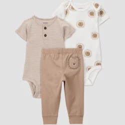 Carter's Just One You® Baby Boys' 3pc Lion Striped Bodysuits and Jogger Pants Set - Brown Newborn