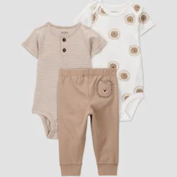 Carter's Just One You® Baby Boys' 3pc Lion Striped Bodysuits and Jogger Pants Set - Brown 3M