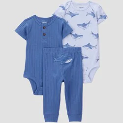 Carter's Just One You® Baby Boys' 3pc Shark Bodysuits and Jogger Pants Set - Blue 6M