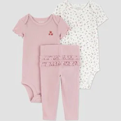 Carter's Just One You® Baby Girls' 3pc Floral Short Sleeve Bodysuits and Ruffle Leggings Set - Pink 12M