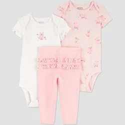 Carter's Just One You® Baby Girls' 3pc Farm Pigs Short Sleeve Bodysuits and Ruffle Leggings Set - Pink 6M