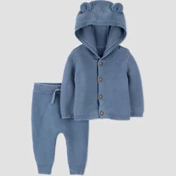 Carter's Just One You® Baby Boys' 2pc Hooded Bear Sweater and Jogger Pants Set - Blue 3M