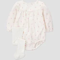 Carter's Just One You® Baby Girls' 2pc Floral Romper with Tights Set - Cream 3M