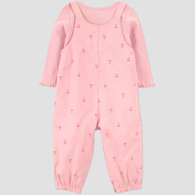 slide 2 of 6, Carter's Just One You® Baby Girls' 2pc Cherries Long Sleeve Bodysuit and Overalls Set - Pink 9M, 2 ct