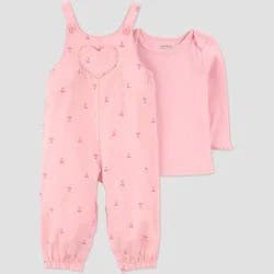 Carter's Just One You® Baby Girls' 2pc Cherries Long Sleeve Bodysuit and Overalls Set - Pink 9M