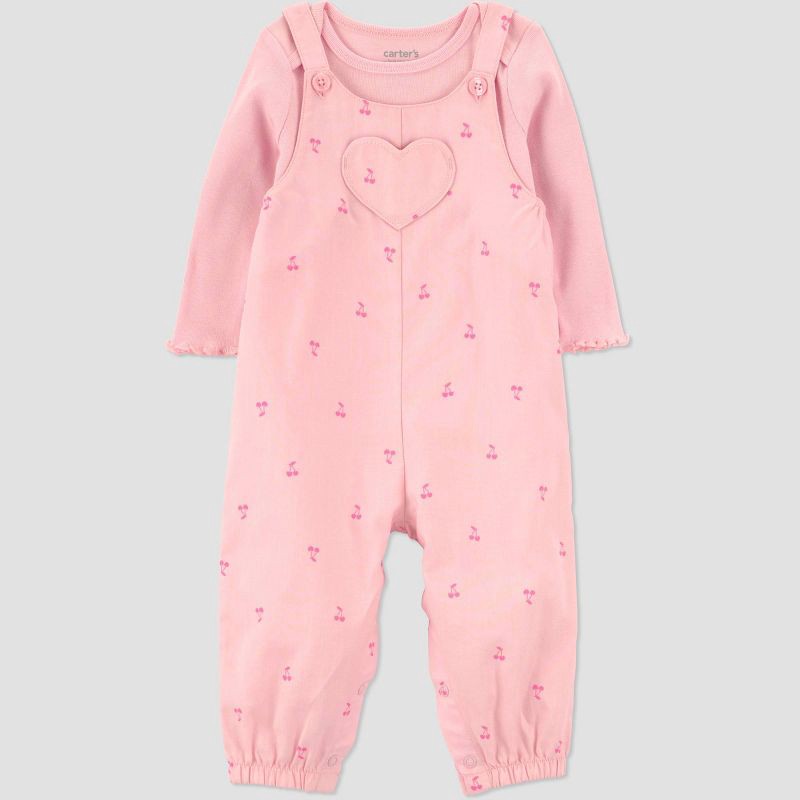 slide 4 of 6, Carter's Just One You® Baby Girls' 2pc Cherries Long Sleeve Bodysuit and Overalls Set - Pink 18M, 2 ct