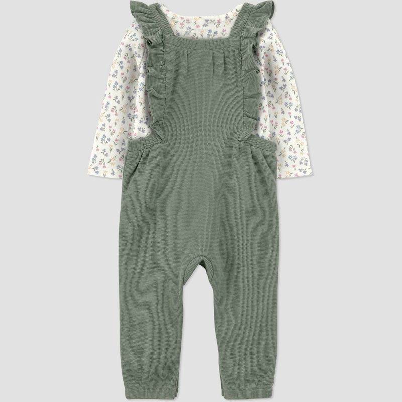 slide 2 of 6, Carter's Just One You® Baby Girls' 2pc Floral Long Sleeve Bodysuit and Ruffle Overalls Set - Green 6M, 2 ct