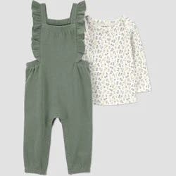 Carter's Just One You® Baby Girls' 2pc Floral Long Sleeve Bodysuit and Ruffle Overalls Set - Green 12M