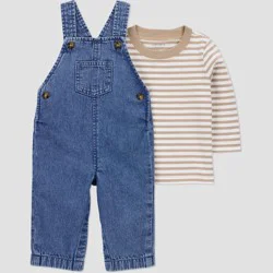 Carter's Just One You® Baby Boys' 2pc Striped Long Sleeve T-Shirt and Denim Overalls Set - Blue/Off-White 9M