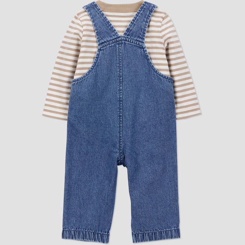 slide 4 of 6, Carter's Just One You® Baby Boys' 2pc Striped Long Sleeve T-Shirt and Denim Overalls Set - Blue/Off-White 12M, 2 ct