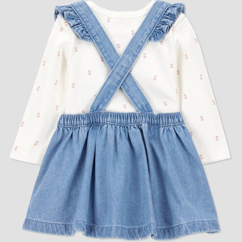 slide 3 of 5, Carter's Just One You® Baby Girls' 2pc Floral Long Sleeve Bodysuit and Denim Dress Set - Blue 12M, 2 ct