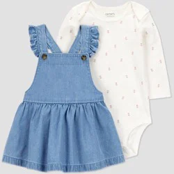 Carter's Just One You® Baby Girls' 2pc Floral Long Sleeve Bodysuit and Denim Dress Set - Blue 12M