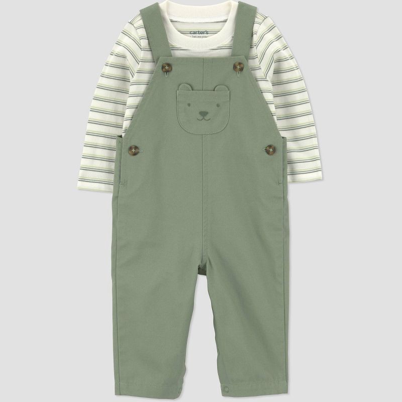 slide 5 of 6, Carter's Just One You® Baby Boys' Dino Striped Long Sleeve Bodysuit and Overalls Set - Green 9M, 1 ct