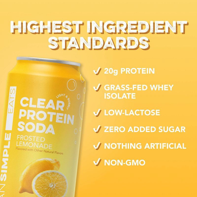 slide 8 of 8, Clean Simple Eats Clear 20g Protein Soda Frosted Lemonade - 4pk/16 fl oz Cans, 4 ct; 16 fl oz