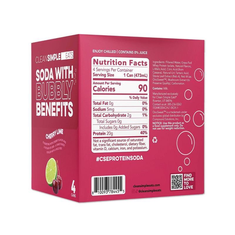 slide 2 of 8, Clean Simple Eats Clear 20g Protein Soda Cherry Lime - 4pk/16 fl oz Cans, 4 ct; 16 fl oz