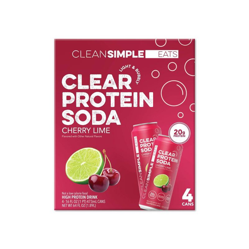 slide 2 of 7, Clean Simple Eats Clear Protein Soda Cherry Lime - 4pk/16 fl oz Cans, 4 ct; 16 fl oz