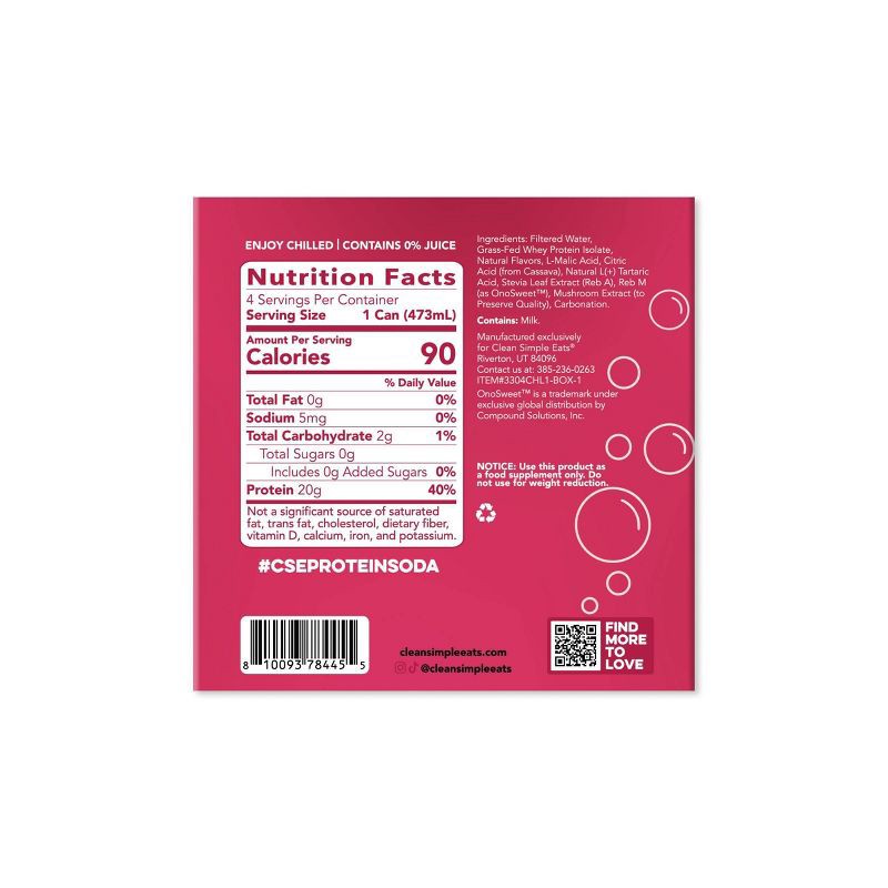 slide 7 of 7, Clean Simple Eats Clear Protein Soda Cherry Lime - 4pk/16 fl oz Cans, 4 ct; 16 fl oz