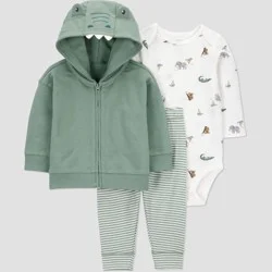 Carter's Just One You® Baby Boys' 3pc Alligator Hooded Zip-Up Sweatshirt with Bodysuit and Jogger Pants Set - Green Newborn