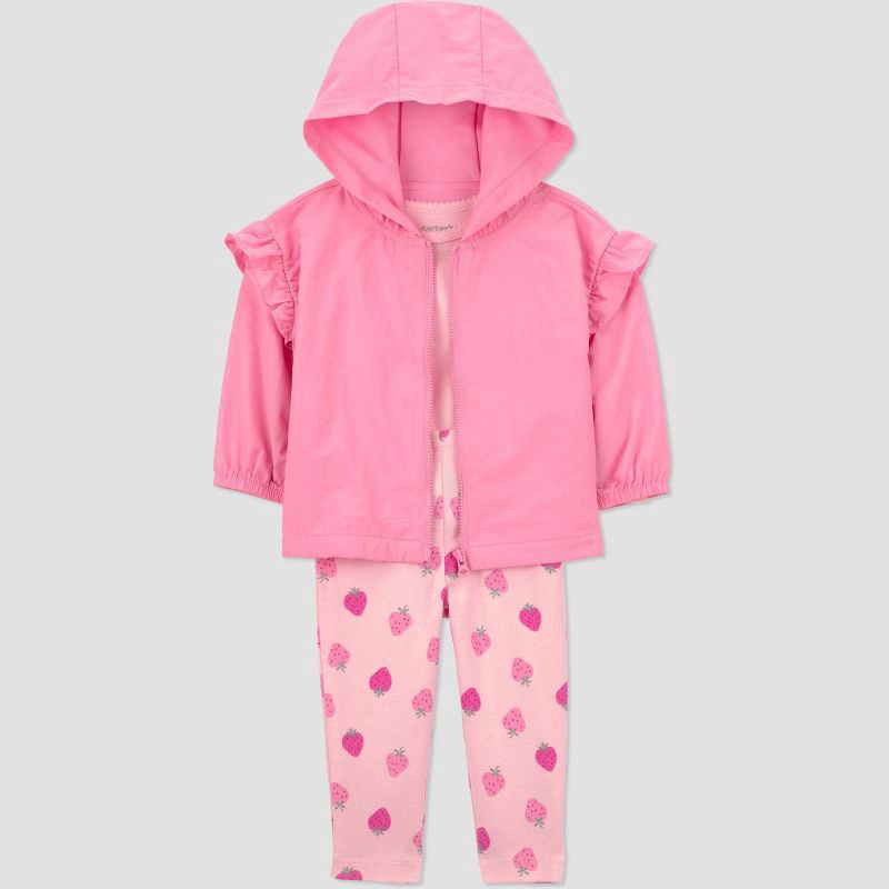 slide 2 of 5, Carter's Just One You® Baby Girls' 3pc Strawberry Hooded Zip-Up Sweatshirt with Bodysuit and Leggings Set - Pink 6M, 3 ct