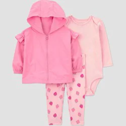 Carter's Just One You® Baby Girls' 3pc Strawberry Hooded Zip-Up Sweatshirt with Bodysuit and Leggings Set - Pink 6M