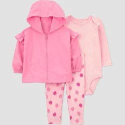 Carter's Just One You® Baby Girls' 3pc Strawberry Hooded Zip-Up Sweatshirt with Bodysuit and Leggings Set - Pink 18M