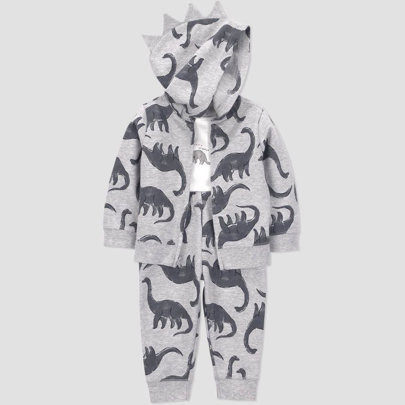 slide 2 of 4, Carter's Just One You® Baby Boys' 3pc Dino Hooded Zip-Up Sweatshirt with Bodysuit and Jogger Pants Set - Gray 6M, 3 ct