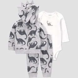 Carter's Just One You® Baby Boys' 3pc Dino Hooded Zip-Up Sweatshirt with Bodysuit and Jogger Pants Set - Gray 18M
