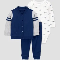 Carter's Just One You® Baby Boys' 3pc Varsity Hooded Zip-Up Sweatshirt with Bodysuit and Jogger Pants Set - Blue 6M