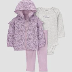 Carter's Just One You® Baby Girls' 3pc Cheetah Hooded Zip-Up Sweatshirt with Bodysuit and Leggings Set - Purple 9M