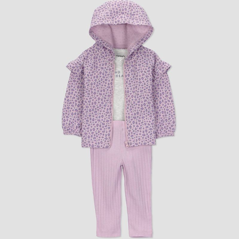 slide 3 of 5, Carter's Just One You® Baby Girls' 3pc Cheetah Hooded Zip-Up Sweatshirt with Bodysuit and Leggings Set - Purple 12M, 3 ct