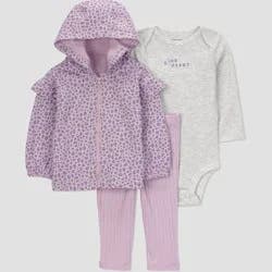Carter's Just One You® Baby Girls' 3pc Cheetah Hooded Zip-Up Sweatshirt with Bodysuit and Leggings Set - Purple 12M