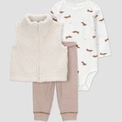 Carter's Just One You® Baby Boys' 3pc Dog Faux Shearling Vest with Bodysuit and Jogger Pants Set - Cream 3M