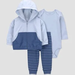 Carter's Just One You® Baby Boys' 3pc Hooded Zip-Up Sweatshirt with Bodysuit and Jogger Pants Set - Blue Newborn