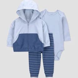 Carter's Just One You® Baby Boys' 3pc Hooded Zip-Up Sweatshirt with Bodysuit and Jogger Pants Set - Blue 3M