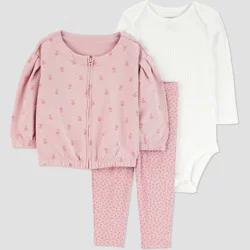 Carter's Just One You® Baby Girls' 3pc Floral Zip-Up Sweatshirt with Bodysuit and Leggings Set - Pink 9M