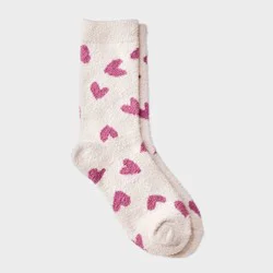 Girls' Hearts Cozy Pajama Crew Socks - art class™ Cream L