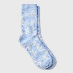 Girls' Bows Cozy Pajama Crew Socks - art class™ Light Blue M