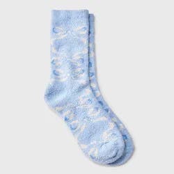 Girls' Bows Cozy Pajama Crew Socks - art class™ Light Blue M