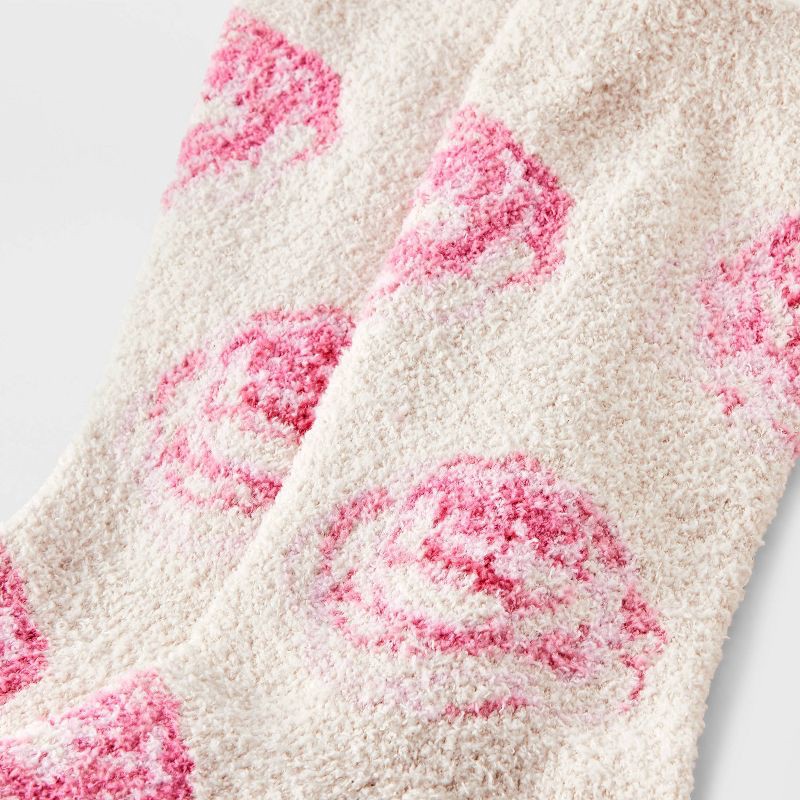 slide 3 of 3, Girls' Floral Cozy Pajama Crew Socks - art class™ Cream M, 1 ct