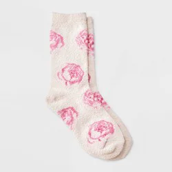 Girls' Floral Cozy Pajama Crew Socks - art class™ Cream L