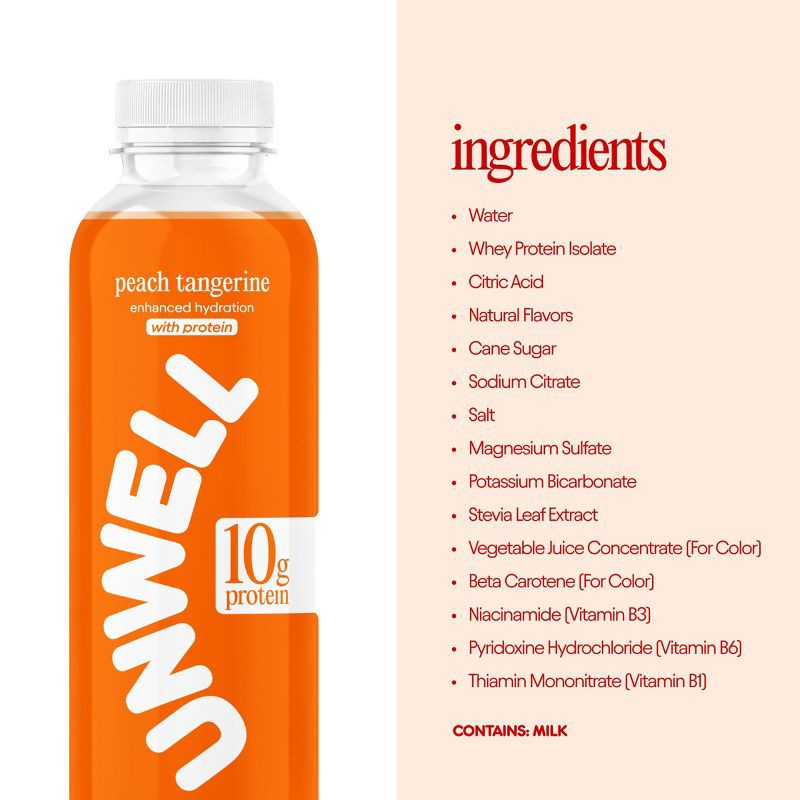 slide 8 of 8, Unwell Hydration Protein Drink with Electrolytes and 10g Whey Protein Isolate Peach Tangerine - 16.9 fl oz, 10 gram, 16.9 fl oz
