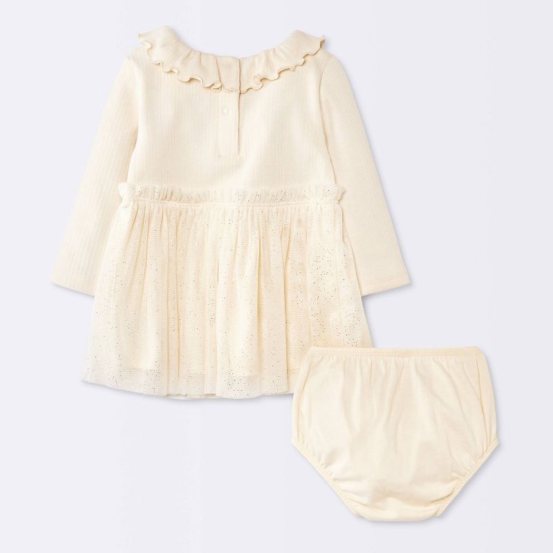 slide 2 of 4, Baby Girls' Ruffle Ribbed Tulle Dress - Cloud Island™ Cream 3-6M, 1 ct