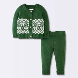 Baby 2pc Christmas Holiday Fair Isle Sweater and Pants Set - Cloud Island™ Green 18M