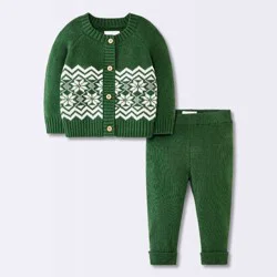 Baby 2pc Christmas Holiday Fair Isle Sweater and Pants Set - Cloud Island™ Green 24M